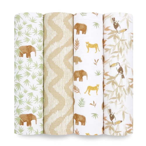 aden + anais essentials , Cotton Muslin Swaddle Blanket, Tan Tanzania, Unisex, 4-Pack