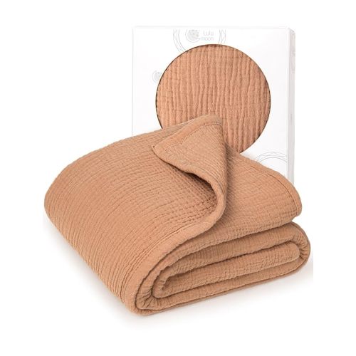 lulumoon Muslin Baby Blanket Quilt - Crib Blanket for Toddlers 47"× 47" Caramel
