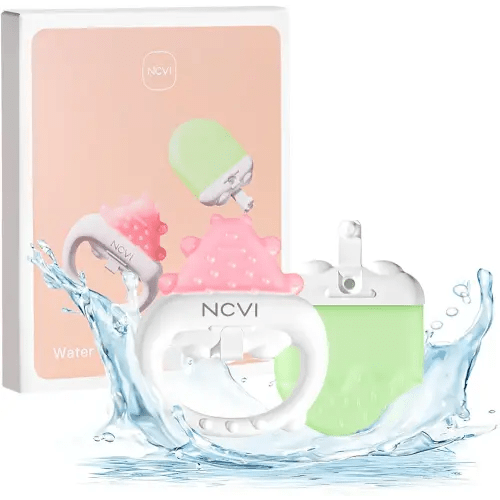 NCVI Freezable Baby Teething Toys – Cooling Relief for Babies 0-12 Months, BPA-Free, Water-Filled & Ice Teething Toys, Safe & Effective Cold Teethers for Soothing Sore Gums, Pink & Green