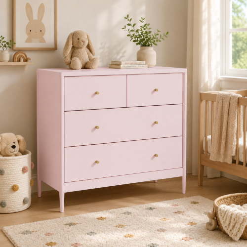 Miniyam 4 Drawer Dresser, Pink Chest of Drawers for Bedroom, Nursery and Kids Room