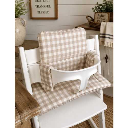 Stokke Tripp Trapp Cushion | Waterproof Gingham Baby High Chair Pad