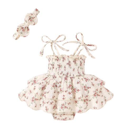 YOUNGER TREE Baby Girl Clothes Infant Summer Romper Dress Sleeveless Bodysuit Jumpsuit with Headband Toddler Outfits