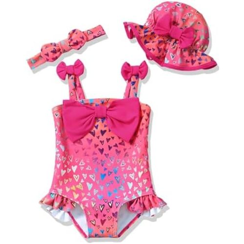 Renotemy Baby Girl Swimsuit Infant Bathing Suit Swimwear Sleeveless Bikini Tankini Toddler Girl One-Piece Swimsuit with Hat