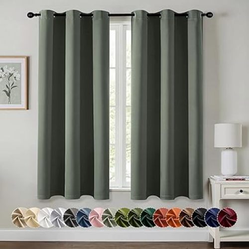 MIULEE Dark Mallard Blackout Curtains for Bedroom Living Room 63 Inches Long 2 Panels, Thermal Insulated Room Darkening Drapes Solid Grommet Noise Reduction Light Blocking Window Treatments 40x63 Inch