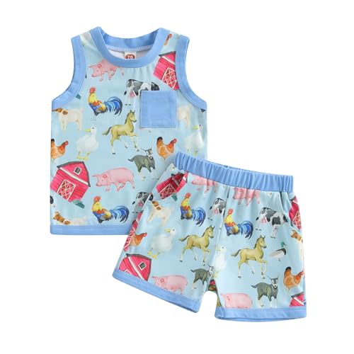 CIYCUIT 2Pcs Baby Boy Summer Clothes Infant Toddler Beach Outfits Sleeveless Tank Tops Shorts Set