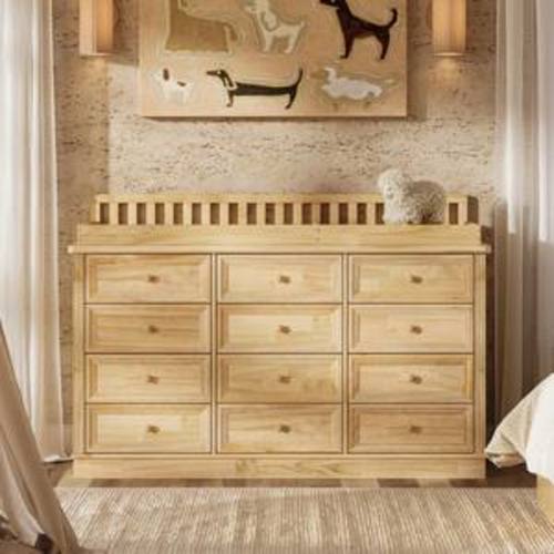 Honey Pine 100% Solid Wood Wood Changing Table Dresser with 12-Drawers, Removable Rail and Anti-Tip Kit, Nursery Storage
