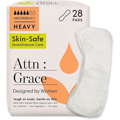 Attn: Grace Heavy Incontinence Pads for Women, 28-Pack - Plant-Based, High Absorbency, Breathable - Incontinence Pads for Heavy Bladder Leaks & Sensitive Skin