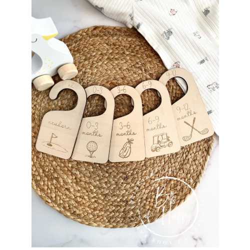 Wooden Golf Baby Closet Dividers | Laser Engraved Maple Nursery Organizer | Golf Nursery Decor | Baby Shower Gift for Golf Dad