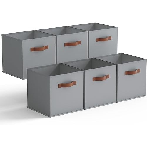 GRANNY SAYS 11 Inch Cube Storage Bins, 6-Pack Fabric Storage Bins, Grey