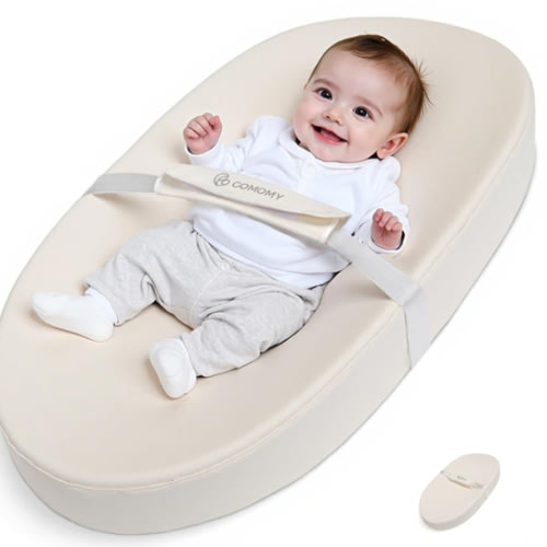 COMOMY Baby Changing Pad with Wipeable & Waterproof PU Cover, Contoured Diaper Changing Pad for Dresser with Non-Slip Safety Belt, Portable and Lightweight, Large Cushioned Foam, Creamy White