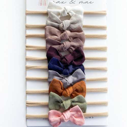 Linen Baby Bow Headband Set of 10, Neutral Earth Tones, Newborn Hair Accessories