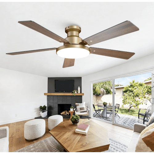 52 Inch Low Profile Gold Ceiling Fans with Lights and Remote/App