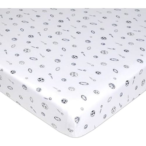 American Baby Company 100% Natural Cotton Fitted Mini Crib Sheet 38" x 24" - Soft & Breathable Small Nesting Portable Crib Sheet, Fits Pack N Play Mattresses, Navy/Gray Sports, for Boys & Girls