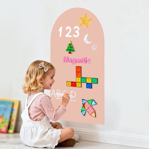 Magnetic Arch Wall Decal: Small 15.7" x 31.5" Vinyl Peel and Stick Chalkboard for Kids Playroom Classroom Home Use - Montessori Drawing Board for 1-3 Toddlers & 4-8 Children (Camel Pink)