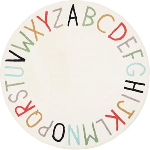 Topotdor Rainbow Round Kids Play Rug Alphabet Nursery Area Rug Extra Large Soft Crawling Play Mat for Children Toddlers Bedroom (96 inch, Multi Color)