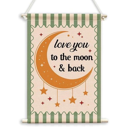 QWFFNBMU Love You to The Moon and Back Nursery Wall Decor, Kids Room Wall Art Canvas Flag Banner for Home Boys Girls Room Playroom, Toddler Room Poster Hanger Decor