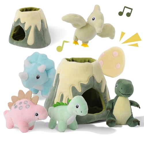 Baby Toys 6-12 Months – My Little Volcano with 5 Stuffed Dinosaurs, Montessori Toy with Rattle, Crinkle, Squeaker, Sensory Toys for Toddlers 1-3, Early Development Christmas Birthday Gift