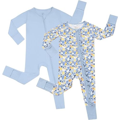 JunNeng Baby Girl Viscose from Bamboo Sleeper with Mitten Cuffs, 2 Way Zipper Romper, Sleep N' Play Pajamas 0-18 Months