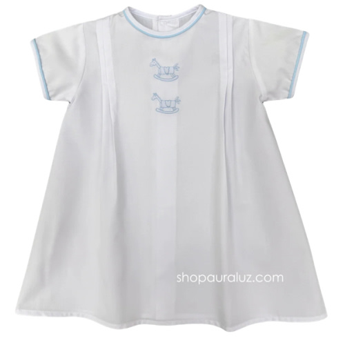 Auraluz Boy Day Gown...White with blue piping trim and embroidered roc – AURALUZ