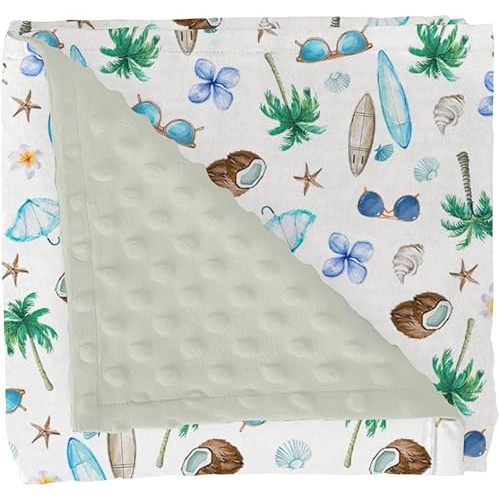 Watercolor Boho Surfing Baby Blankets for Girl Boy Surfboard Tropical Palm Trees Flowers Soft Mink Dotted Backing Double Layer Swaddle Blanket for Toddler Nursery Summer Beach Bed Blanket Crib 30x40