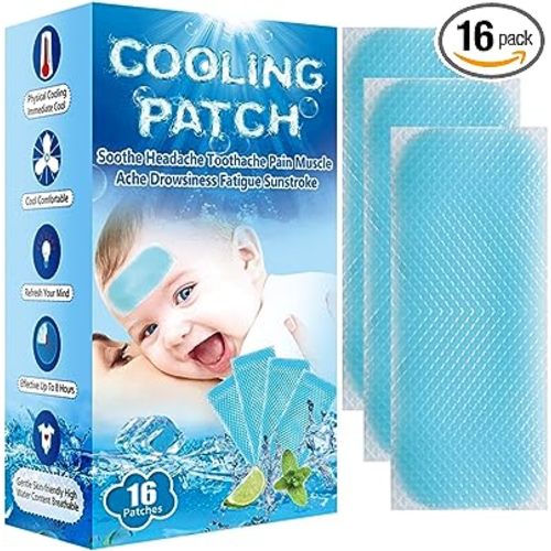 EASYEAH 16 Sheets Baby Cool Pads for Kids Fever Discomfort & Pain Relief, Cooling Relief Fever Reducer, Soothe Headache Pain, Pack of 16
