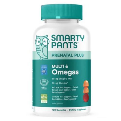 SmartyPants Prenatal Plus Multivitamin & Omegas Gummies with Methylfolate, C, D3, B12 & Zinc -120ct