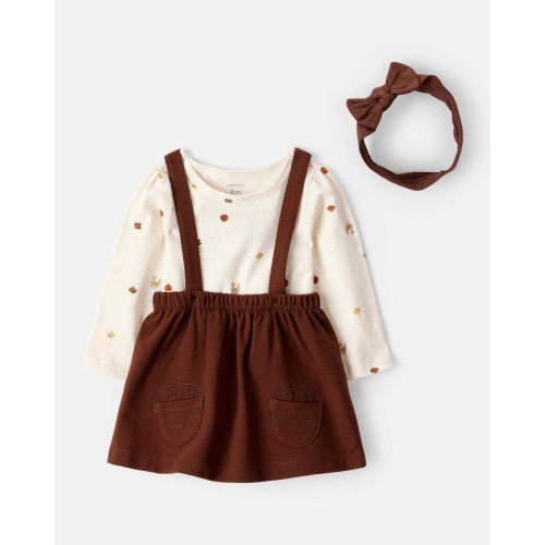 Baby Girl 3-Piece Thanksgiving Print Dress Set - White/Brown | Carter's