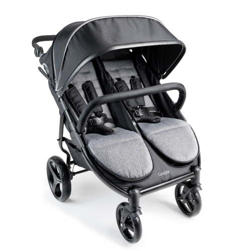 Gaggle Roadster Easy Folding Double Stroller for Toddlers, Kids with Expandable Canopy, Black/Gray