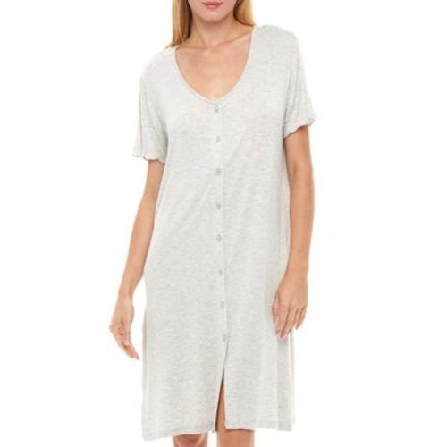 ADR Women's Soft Knit Night Shirt, Short Sleeve Button Down Nightgown V-Neck Pajama Top