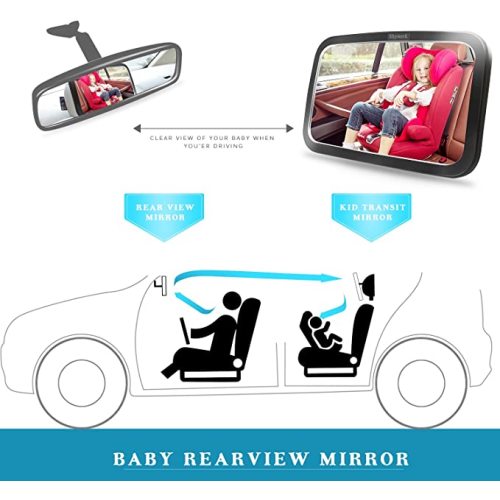 Shynerk Baby Car Mirror, Safety Car Seat Mirror for Rear Facing Infant with Wide Crystal Clear View, Shatterproof, Fully Assembled, Crash Tested and Certified - Black