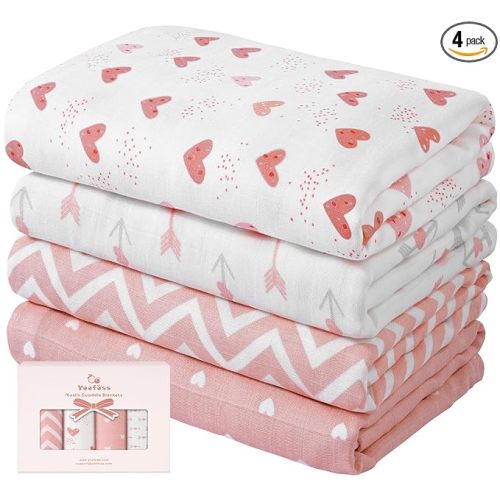 Yoofoss Muslin Swaddle Blankets, Organic Baby Blankets, 47 x 47 Inches Receiving Blanket for Baby Boys and Girls, Baby Essentials for Newborns Soft Breathable