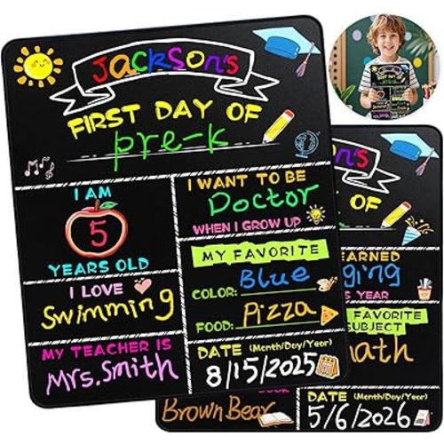 First Day of School Sign 14”x11” – Double-Sided First and Last Day of Chalkboard Board for Kids – Reusable Back to School Sign for Preschool, Pre-K, and Kindergarten – Easy to Write & Clean