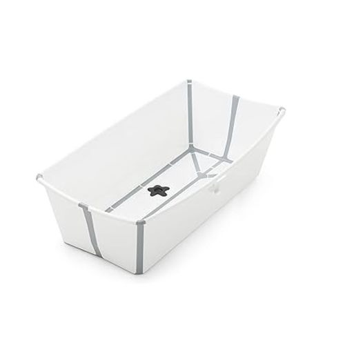 Stokke Flexi Bath Portable X-Large Baby Bathtub with Heat-Sensitive Plug, White Grey