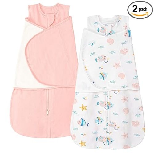 ZIGJOY Sleep Sack Swaddle 1.0 Tog Baby Wearable Blanket 100% Cotton Baby Swaddle Blanket for Newborns 6-12 Months Ocean&Pink
