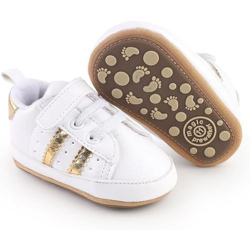 Newbron Baby Boys Girls Retro Sneakers Pu Leather Rubber Sole Walking Shoes Toddler Non-Slip First Walkers Infant Slippers Crib Shoes