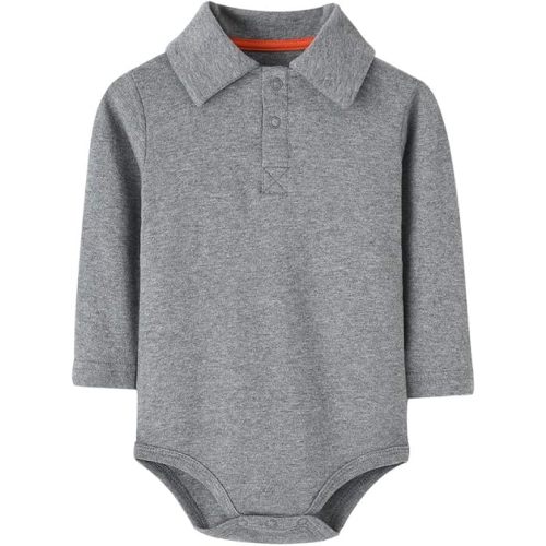 Teach Leanbh Infant Baby Polo Bodysuit Cotton Long Sleeve Pure Color Shirt 3-24 Months (3 Months, Grey)