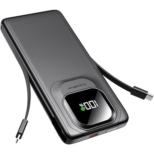Portable Charger with Built-in Cables,22.5W Super Fast Charging Power Bank Slim Phone Charger,10000mAh Travel Battery Pack Battery Bank with Smart LED Display for iPhone, Android & USB-C