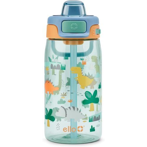 Ello Kids Pop & Fill 16oz Tritan Plastic Water Bottle with Quick Fill Technology, Leak Proof Locking Lid, Sip & Chug, BPA Free, Dishwasher Safe, For School, Lunchboxes, Dino