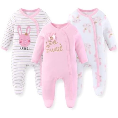 JELYLOVE 3 Pack Long Sleeve Baby Footed Rompers 0-12 Months