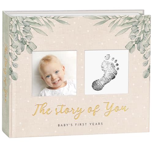 Baby Memory Book & Newborn Keepsake Journal – First Year Memory Book for Boy or Girl – Gender Neutral Milestone Book with 24 Stickers – Perfect First Mothers Day Gift