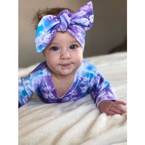 Tie Dyed Newborn Girl Romper, New Baby Gift, Infant Clothes, Baby Shower Gift, Knot Bow Headband, Hippie Boho, Hand Dyed Coming Home Outfit