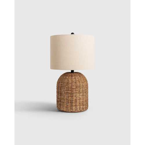 Rattan Table Lamp with Linen Shade in Brown
