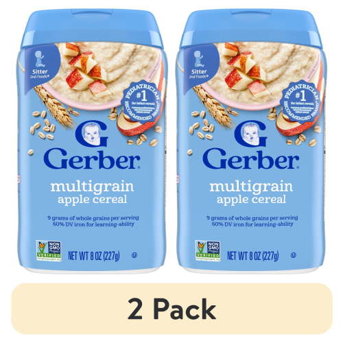 (2 pack) Gerber Stage 2 Baby Food, Multigrain Apple Cereal, 8 Oz
