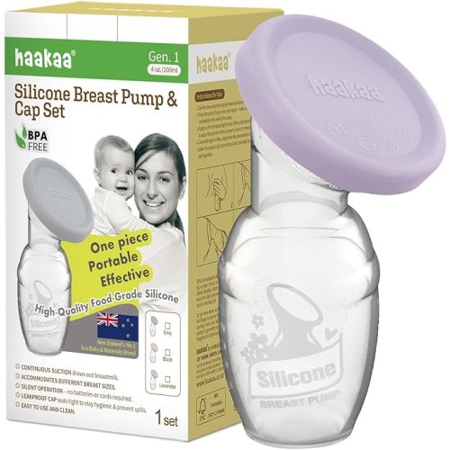 haakaa Manual Breast Pump Breastfeeding Pump with Food Grade Silicone Cap (Blush) 4oz/100ml