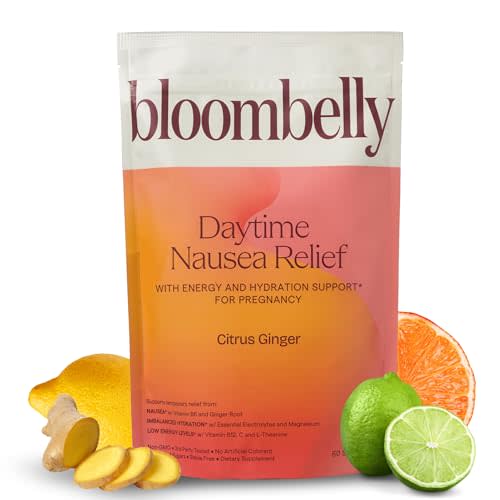 BLOOMBELLY Morning Sickness + Nausea Relief. Electrolytes Hydration Support. Safe Energy Boost + Prenatal Vitamins with Magnesium, Vitamin b6. First Trimester Pregnancy Must Haves 60 Servings