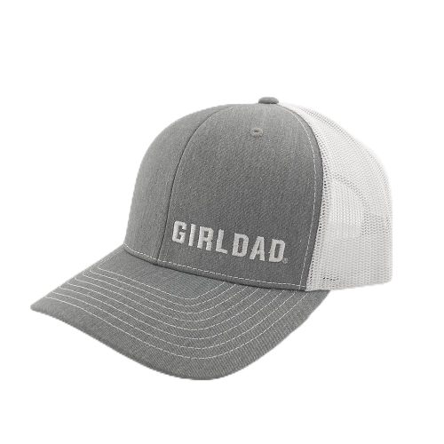 GIRLDAD® Grey & White with Offset Logo Embroidered Trucker Hat