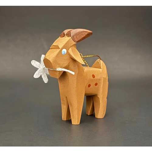 Brown Alpine Goat holding an Edelweiss