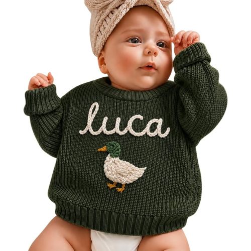 Personalized Baby Sweater with Name Custom Sweater for Newborn Boy Girl Hand-Embroidered Gift for Baby Shower Birthday Xmas