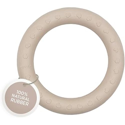 HEVEA Kawan Teething Ring for Babies - 100% Natural Rubber Soothing Teether Toy, BPA-Free & Vegan, Easy-Grip for Soothing Gums (Sand)