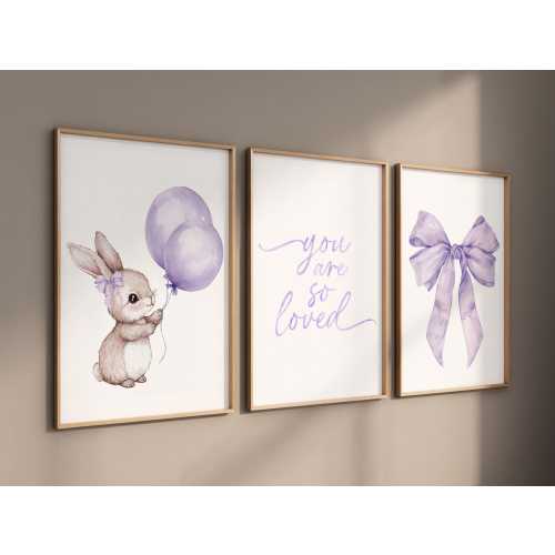 Purple Bunny Nursery Art: Watercolor Rabbit Print, Pastel Decor